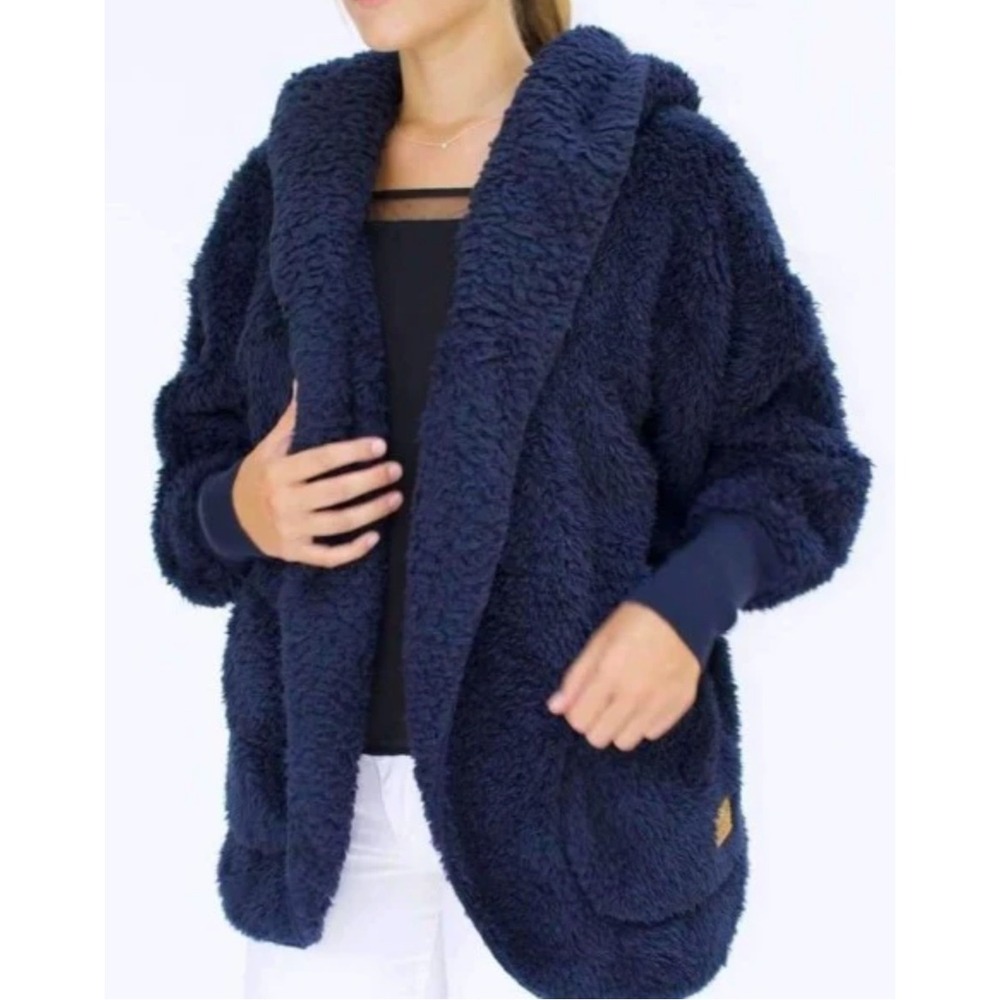 NEW Nordic Beach Body Wrap Midnight Navy Hooded Fleece Cardigan NBMN One Size